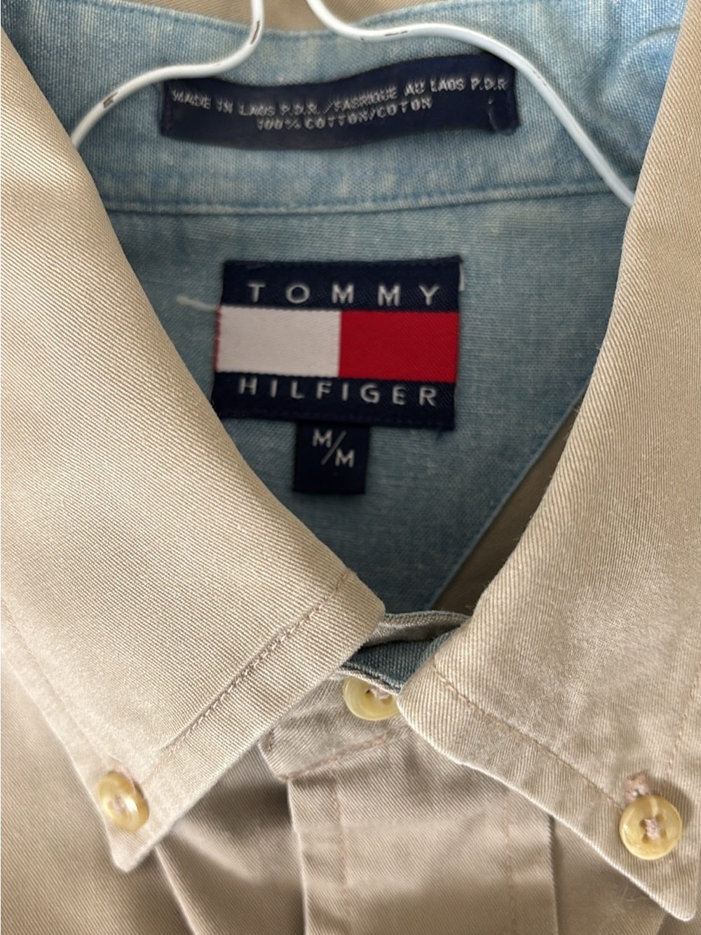 Tommy Hilfiger Men's Button-Down Shirt - Khaki with Crest size Med EUC
